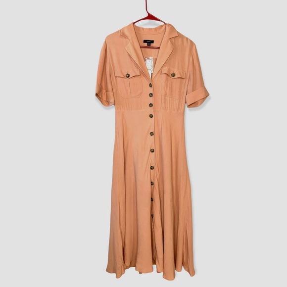 NWT J. Crew nude peachy pink midi button down dress short sleeve size 6 petite